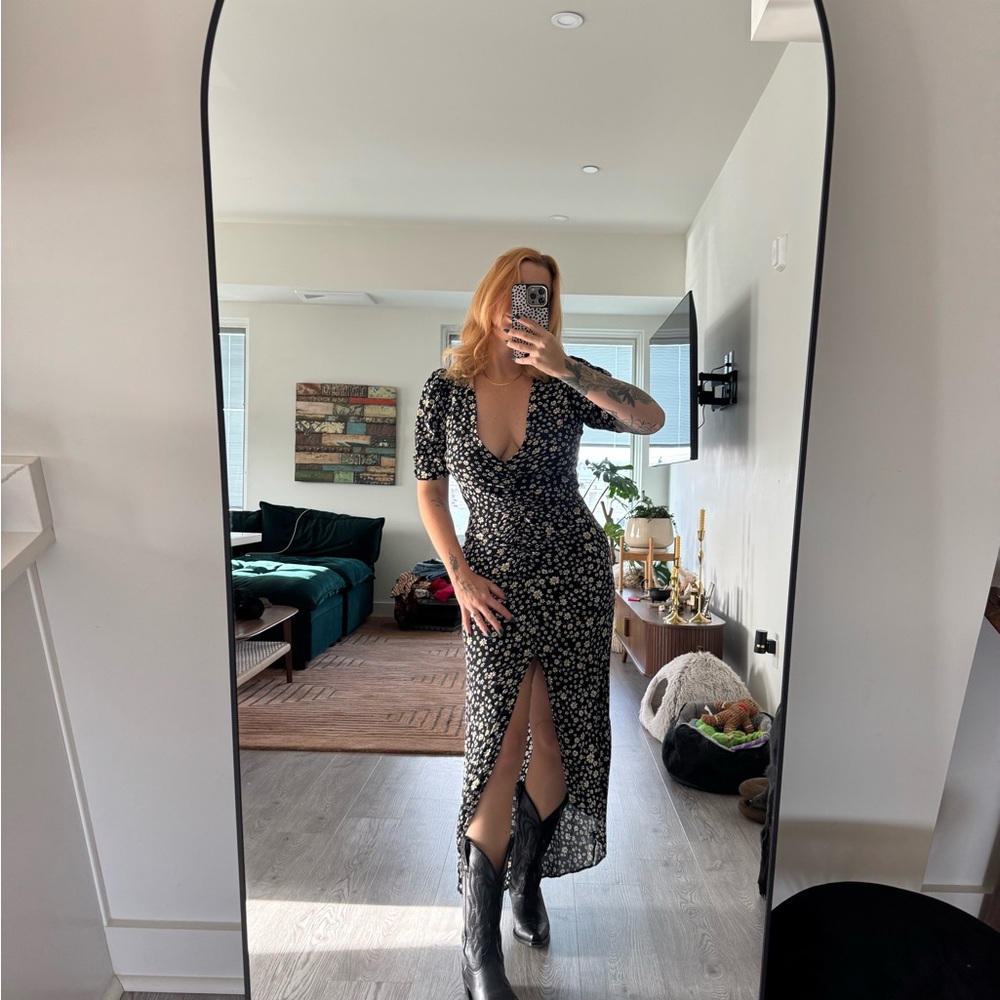 AFRM Black Floral Midi Dress